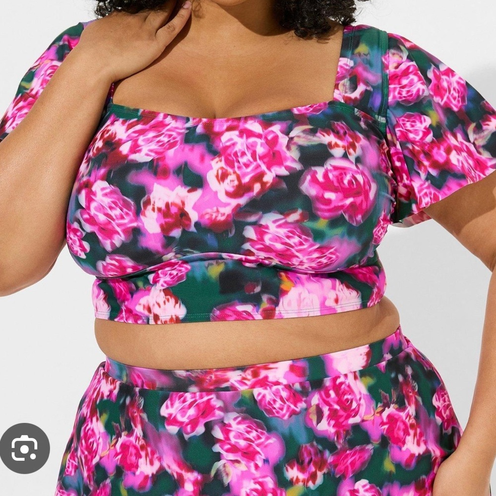 Torrid Floral 2pc Bikini Sz 2 Pink Ruffle Wire-Free Bathing Suit Skort NWT EUC